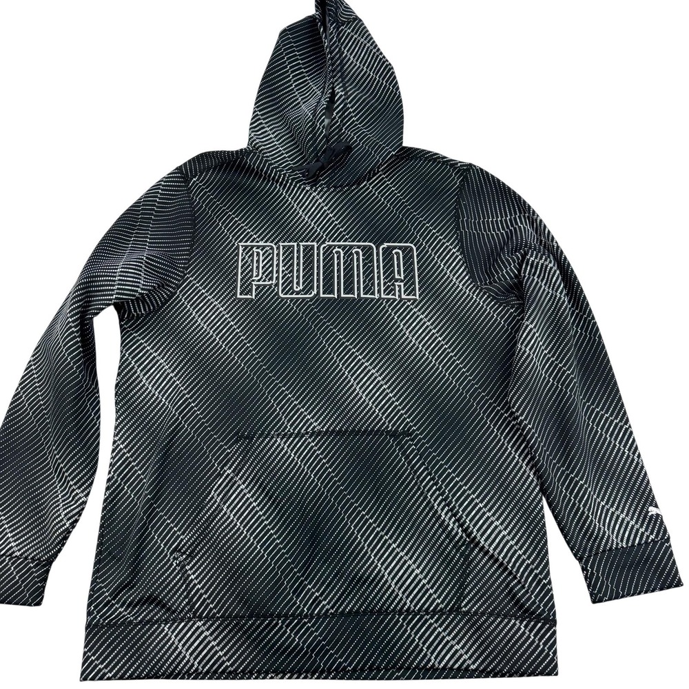 Puma Hoodie Mens XL Black WarmCELL Pullover Fleece Allover Graphic 836894